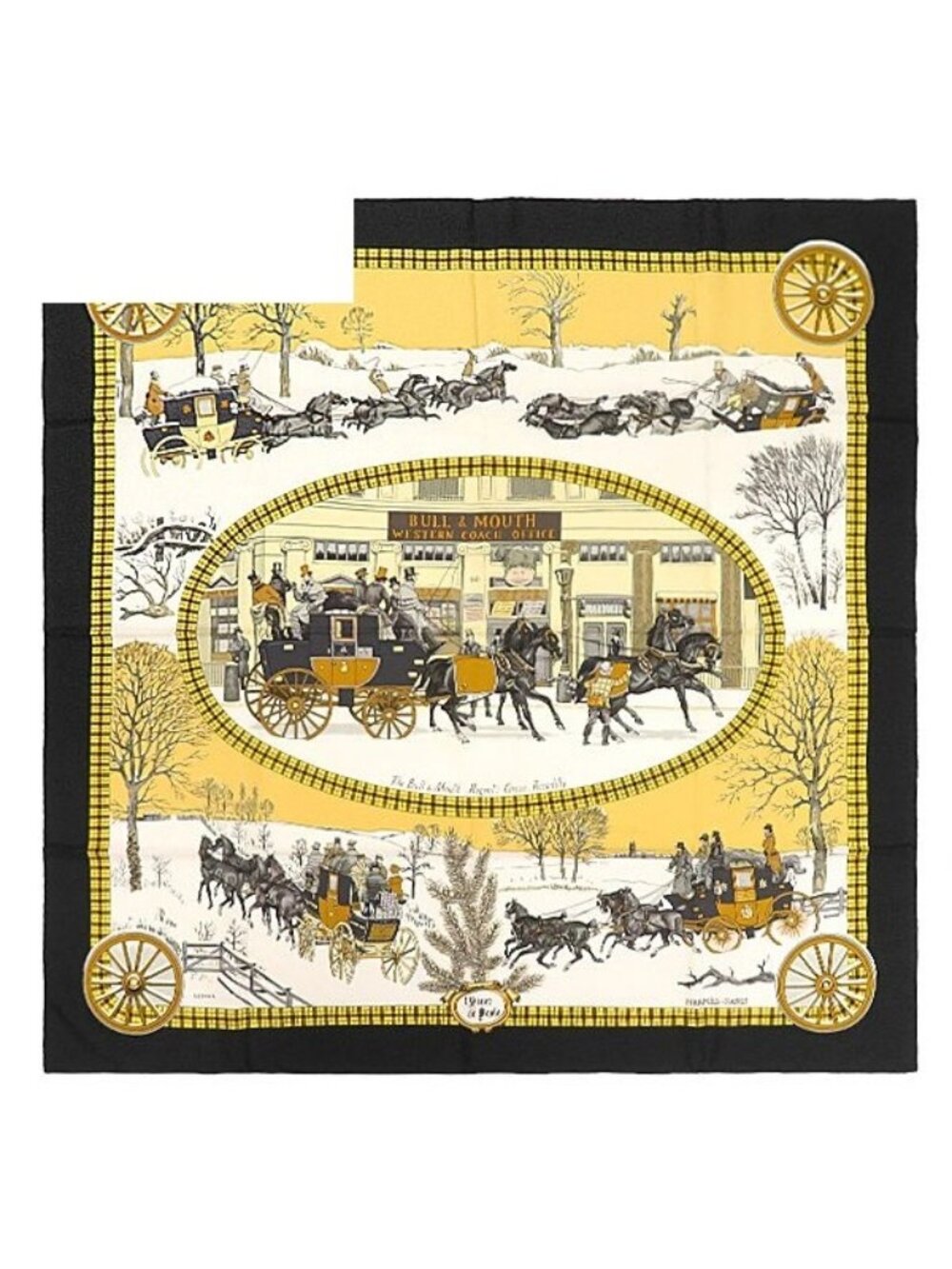 Hermes Scarf Carre 90 Silk Black Multicolor L Hiver en Poste